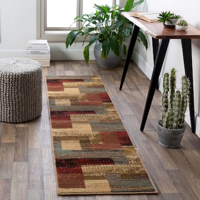 Woven Aurora Burgundy Contemporary Geometric Area Rug - 3' x 7'2" Runner