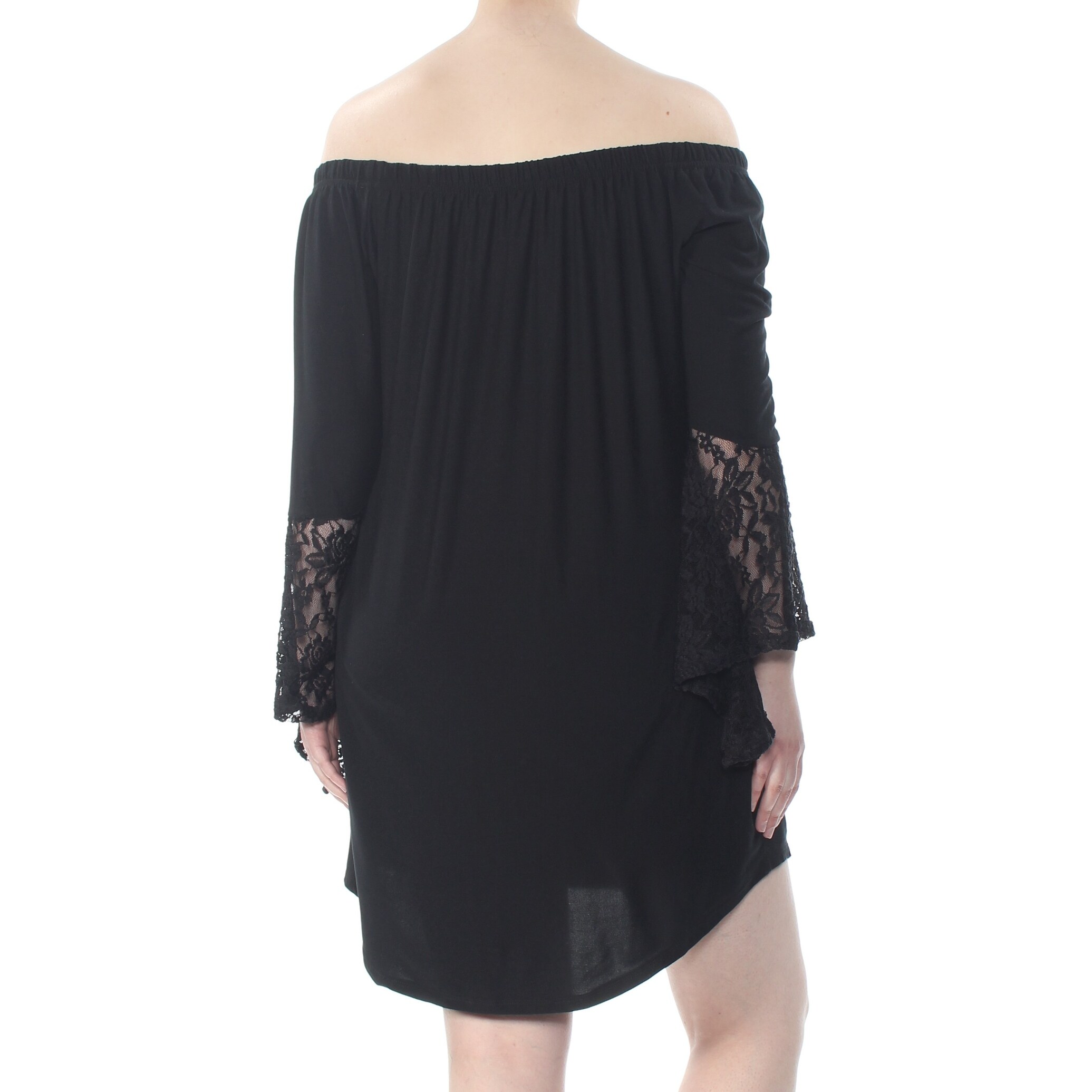 Shop No Comment Womens Black Lace Pleated Floral Long Sleeve Off