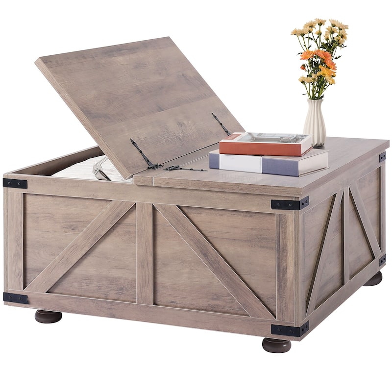 36 Inch Lift Top Square Coffee Table with Large Storage Compartment Perfect for Books or Documents Store - 36” x 36” x 18.2”