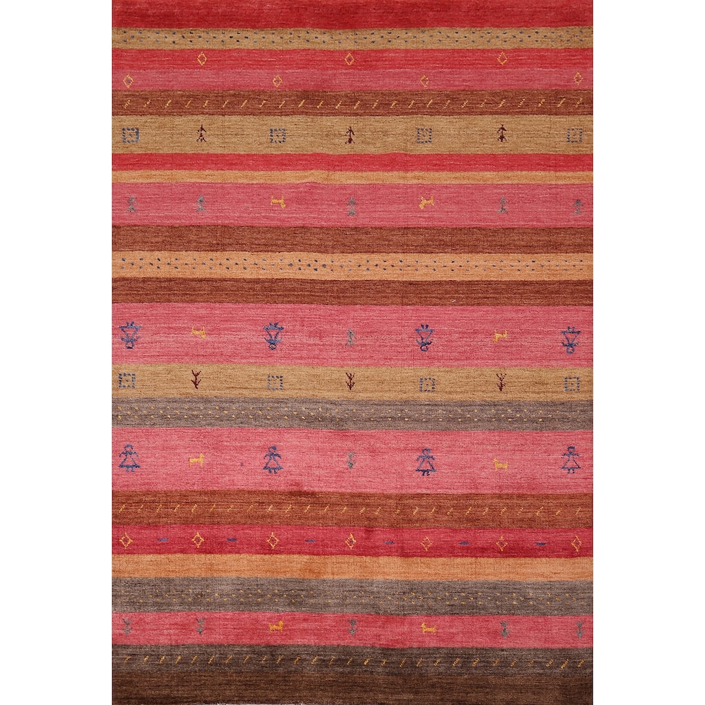 Striped Pink Gabbeh Indian Area Rug Hand-Knotted Wool Carpet - 5'4"x 7'9"