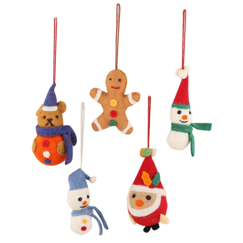 Novica Handmade Christmas Friends Wool Felt Ornaments (Set Of 5)