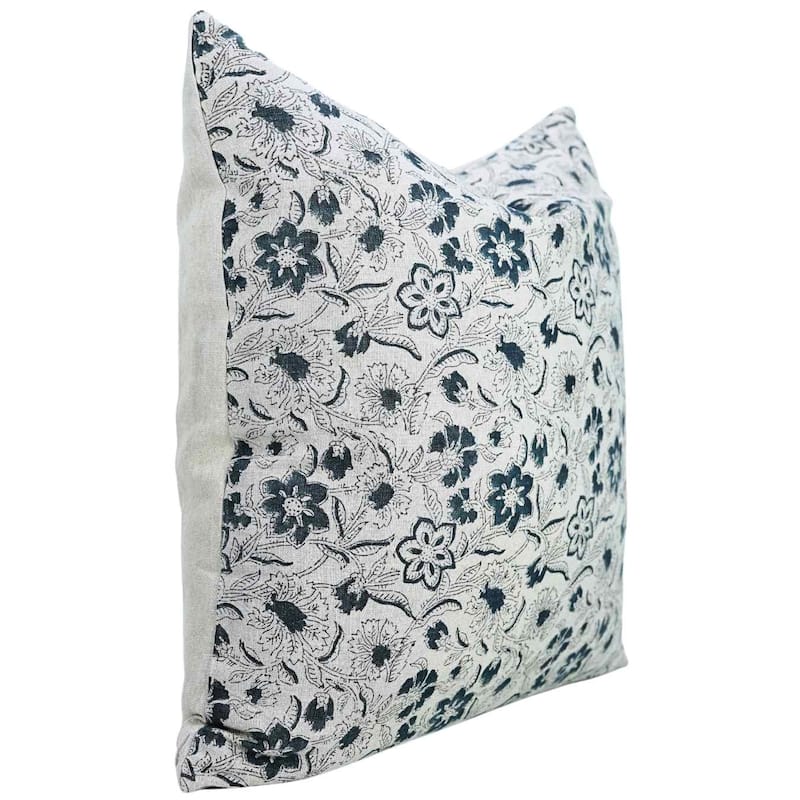 Linen Farmhouse Block print pillow Cover Jarul