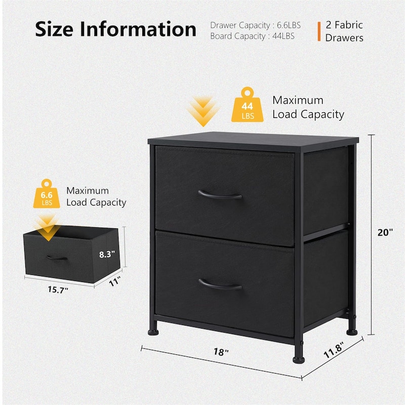 Nightstand Set of 2, Side Table with 2 Fabric Drawers, End Table, Bedside Table , Night Stand for Bedroom