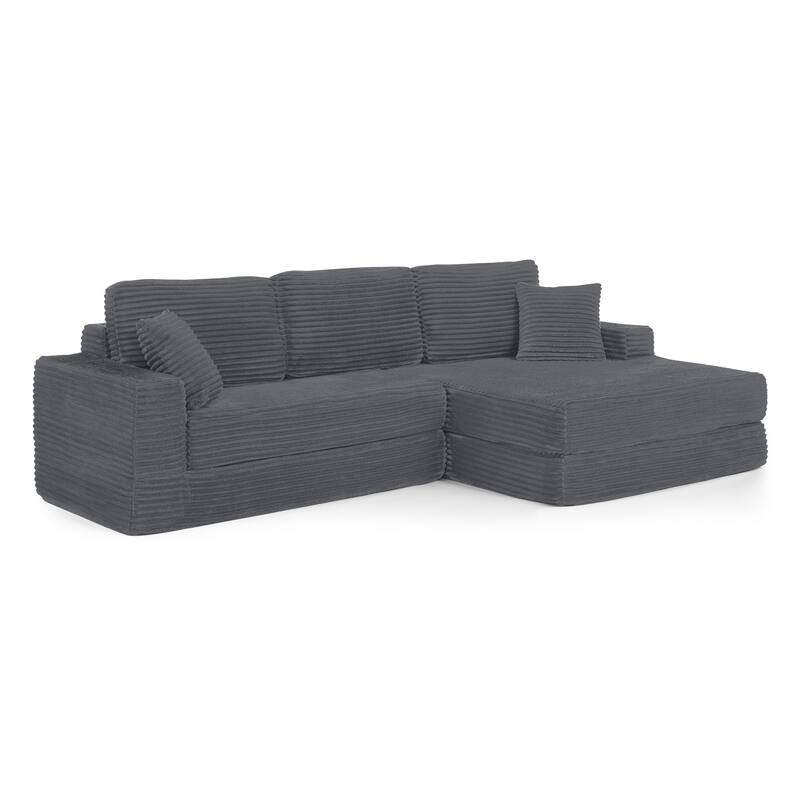 Roomfitters L-Shape Modular Sectional Sofa with Right Chaise, Corduroy Sleeper Couch, Compressed Sofa Bed for Bedroom
