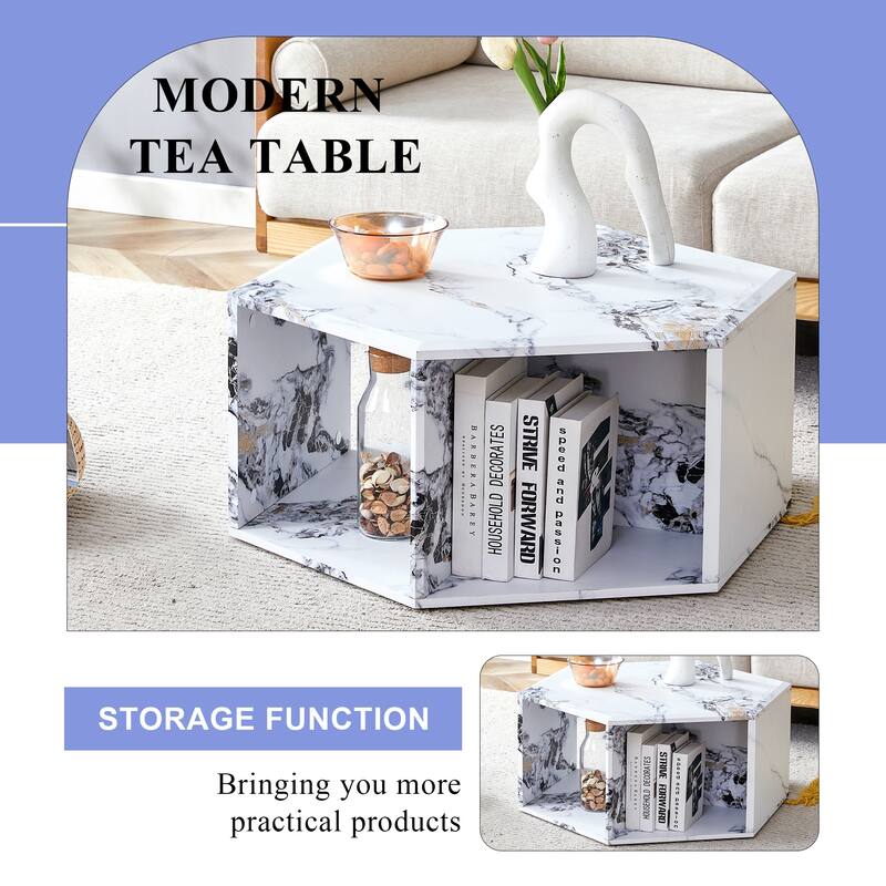 31.5" Modern Hexagonal Coffee Table with Stand-up Design and Multi-hole Design for Living Room