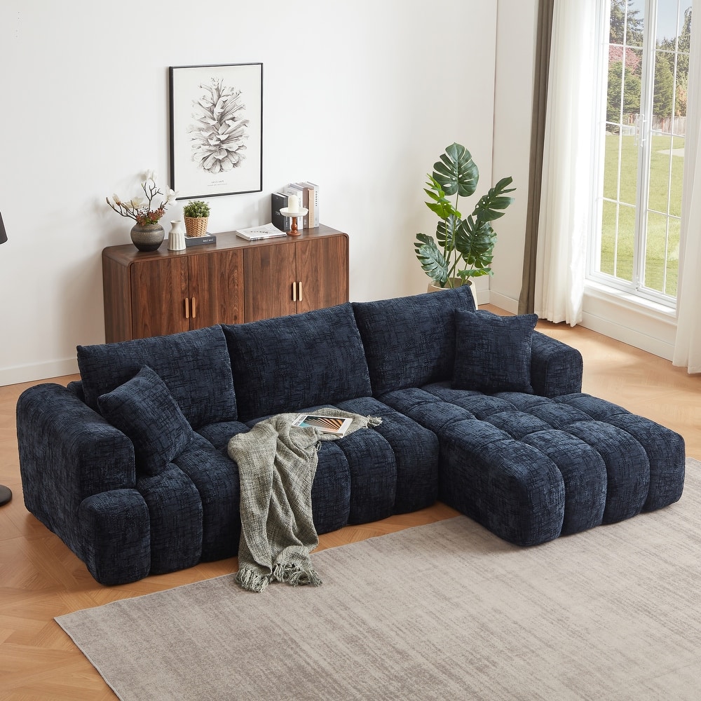 Modular Corduroy L-shaped Sectional Sofa with Chaise, Deep Seat & Plush Cushions, 3 Seater Couch for Living Room