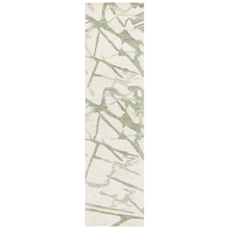 SAFAVIEH Handmade Ebony Jabina Modern & Contemporary Wool Rug - 2'3" x 9' Runner - Ivory/Light Green