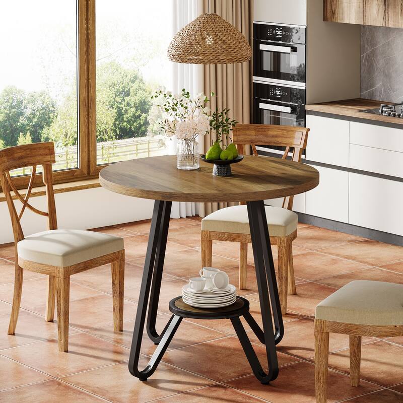 31.5" Round Dining Table with Shelves Small Kitchen Table