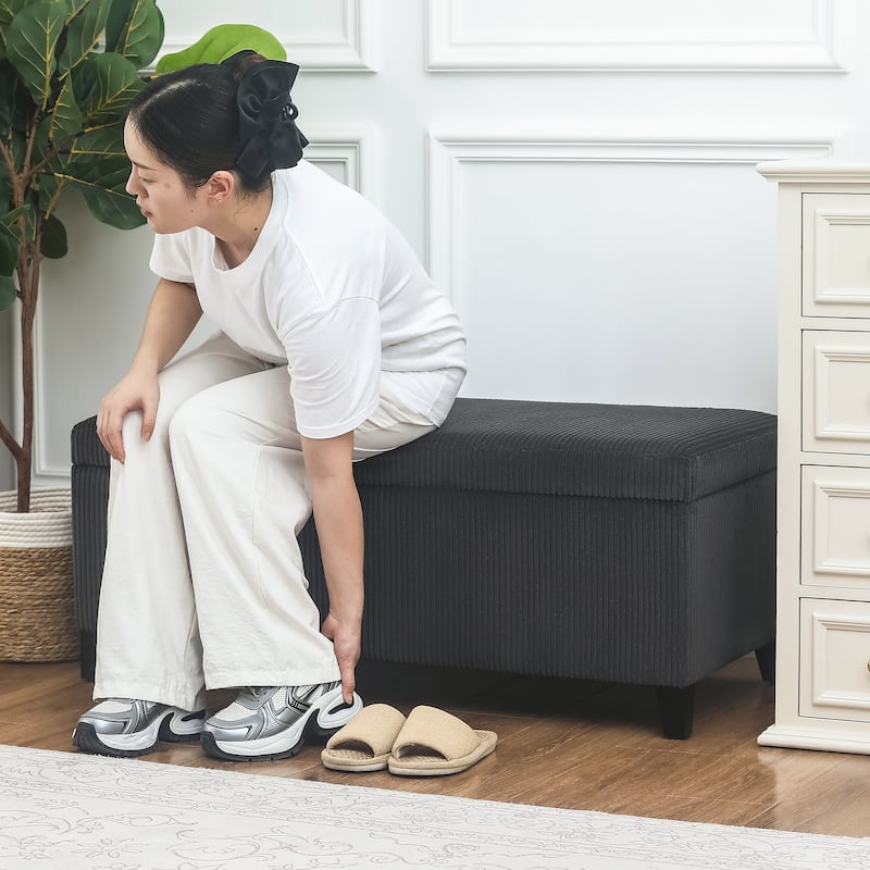 Adeco Velvet Storage Ottoman Bench Rectangular Footstool Lift Top