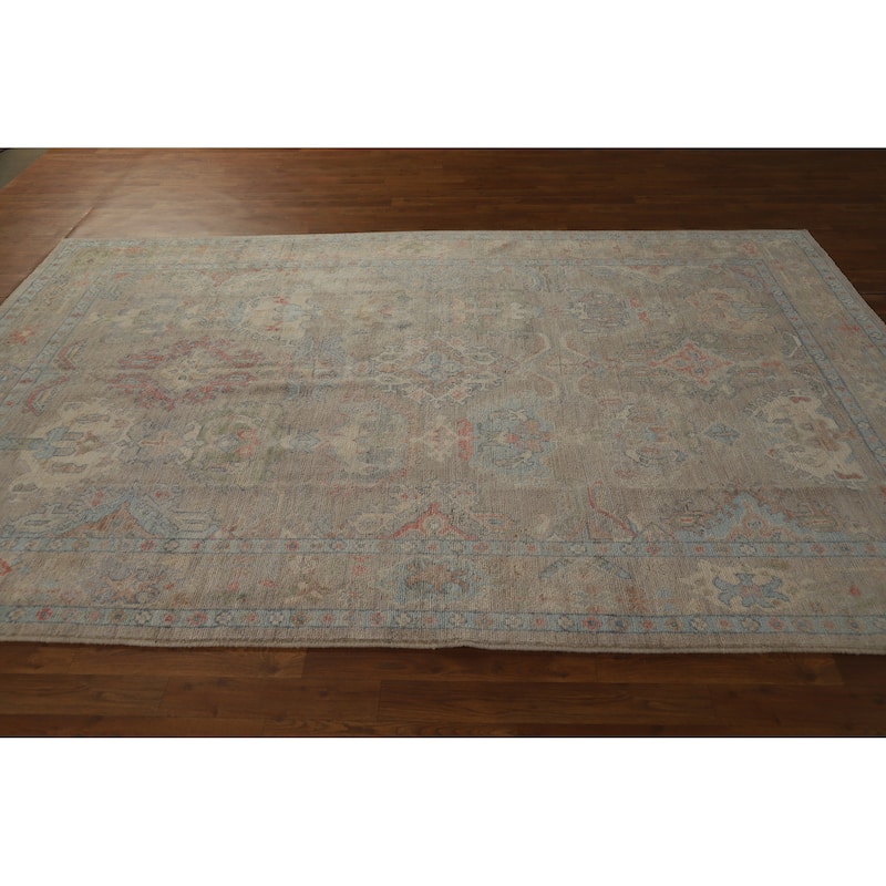 Hand Knotted Oriental 100% Wool Carpet Transitional All-Over Beige & Ivories Oushak Area Rug - 9' 3'' X 6' 2''