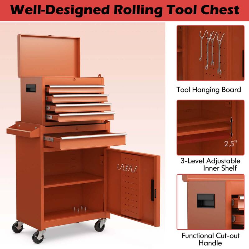 Costway 5-Drawer Rolling Tool Chest Cabinet Metal Tool Storage Box - See Details