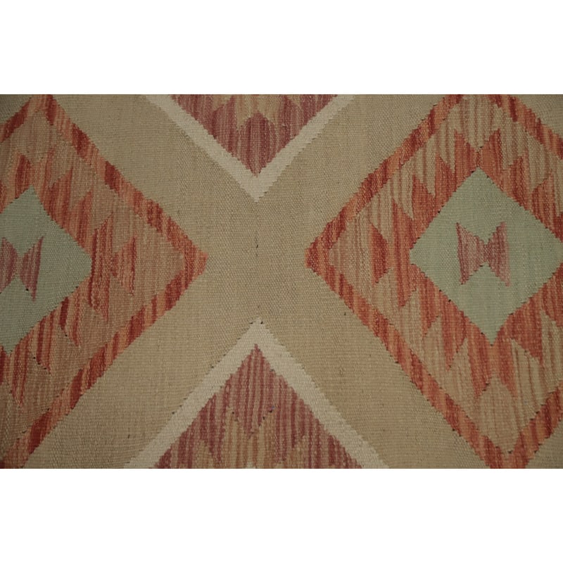 Hand Woven Oriental 100% Wool Carpet Southwestern Tribal Beige & Ivories Kilim Area Rug - 6' 7'' X 4' 11''