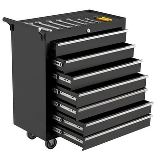 Garvee 7-Drawer Portable Tool Storage Cart, Rolling Tool Chest Cabinet, Lockable Toolbox Organizer, Black