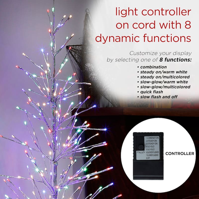 Alpine Corporation 65"H Indoor/Outdoor Pre-Lit Silver Foil Christmas Tree with Yard Stake and 360 LED Lights