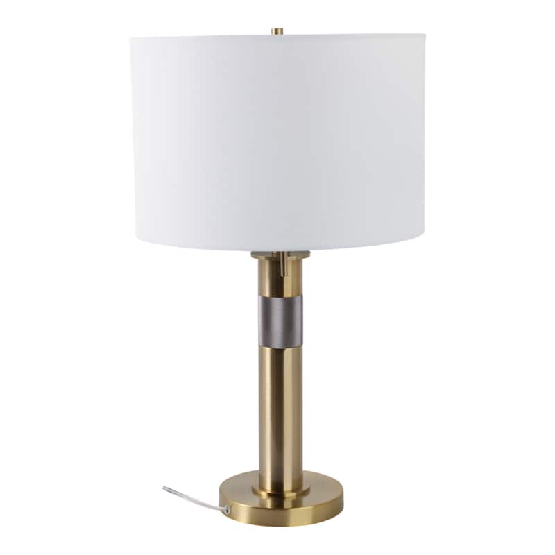 Metal Fabric Table Lamp Drum Shade Modern Glam Living Room - 27" Gold - 15" x 15" x 25"