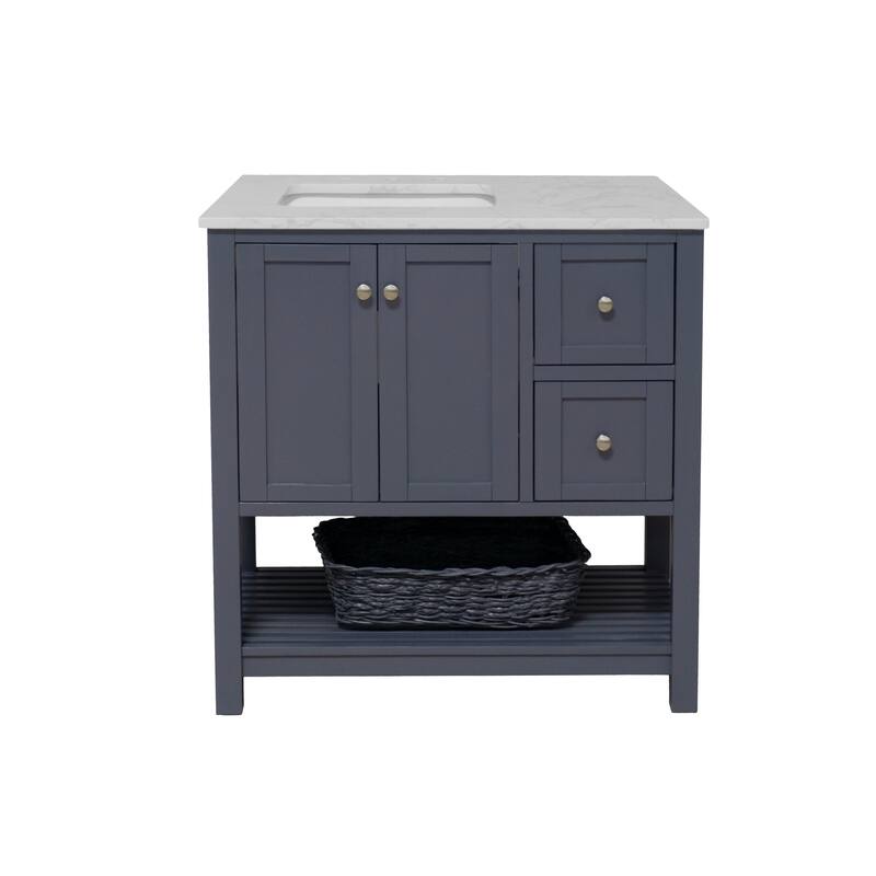 KitchenBathCollection Lakeshore 36" Bathroom Vanity with Engineered Carrara Top