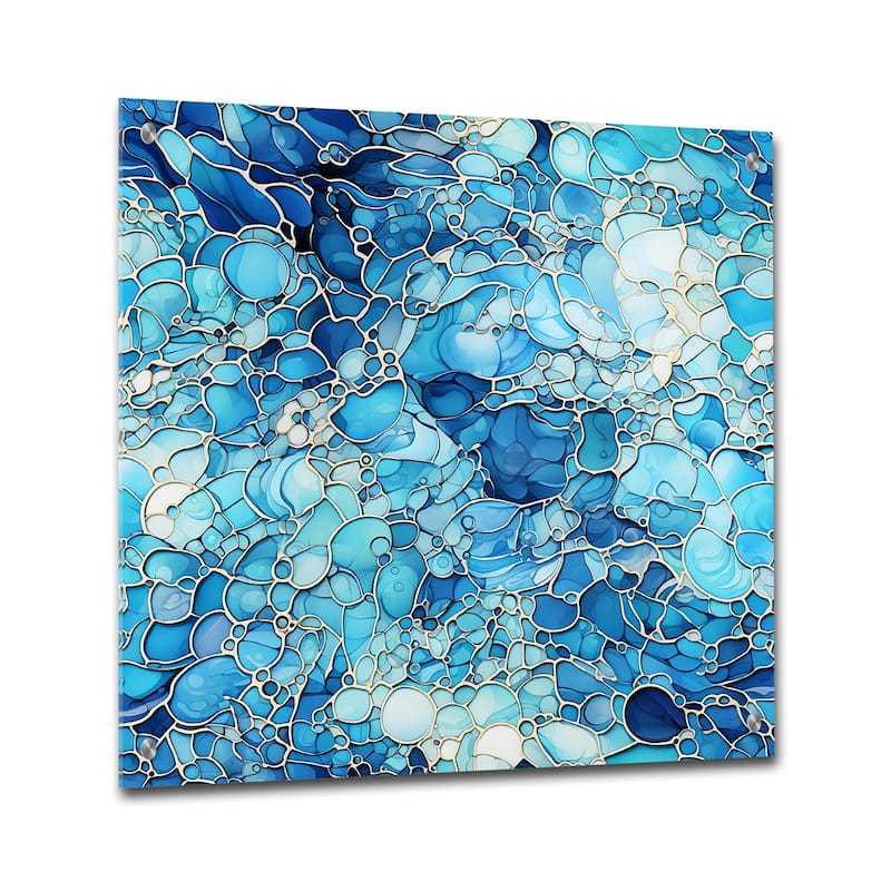 Designart "Ocean Blue Mosaic Turquoise" Abstract Gloss Wall Decor Blue - Tropical Acrylic Wall Art Decor