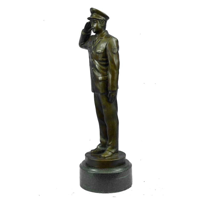 Bronze Police Officer Badge Sculpture On Marble Base-European Art Deco Figurine