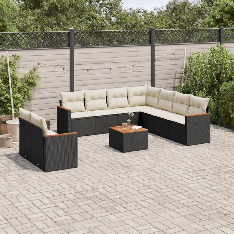 vidaXL Garden Sofa Set Black - 24.4 x 24.4 x 27.2 - Black and cream Large With table