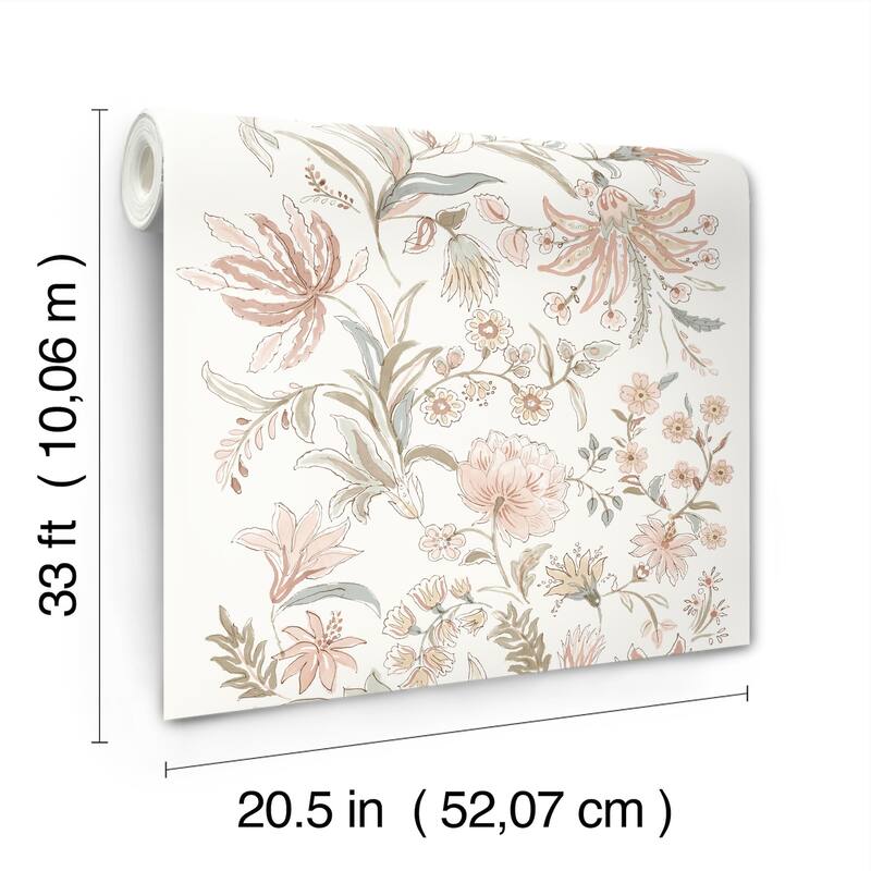 A-Street Prints Teonna Light Pink Floral Stripe Wallpaper