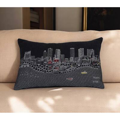 14" X 24" Black and White Hometown Pride Wool Lumbar Throw Pillow