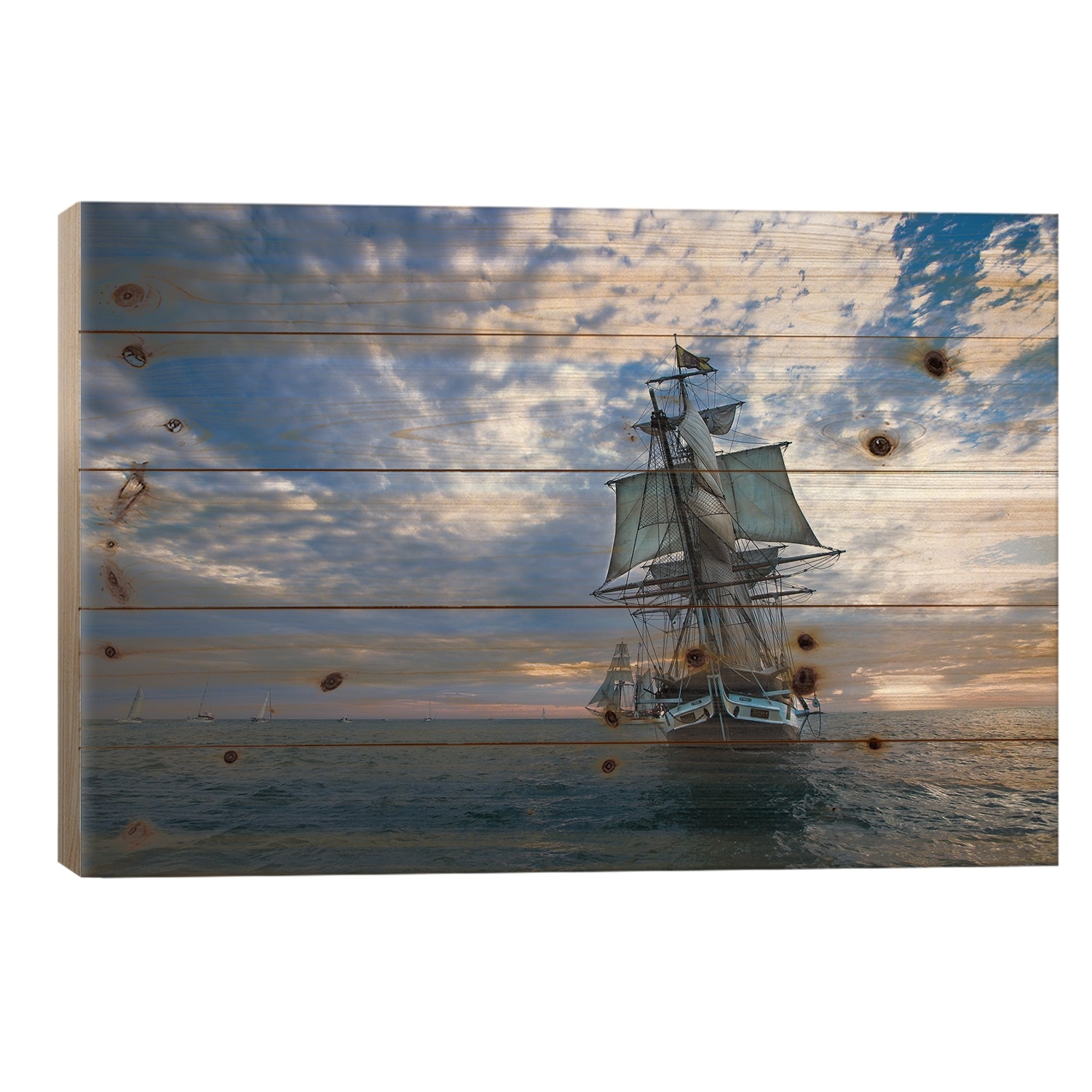 Sailboat And Tall Ship The Pacific Ocean,Dana Point Harbor,Orange County, California, USA III Print On Wood by Panoramic Images