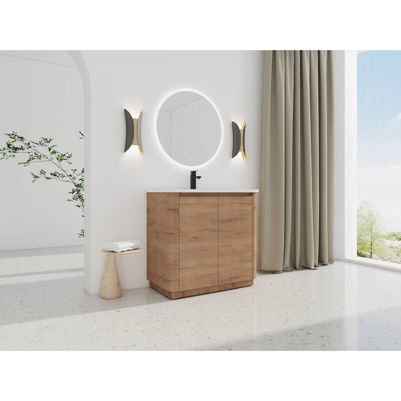 36" Freestanding Bathroom Vanity with Ceramic Sink & 2-Soft-Close Door, KD-Packing, Plywood