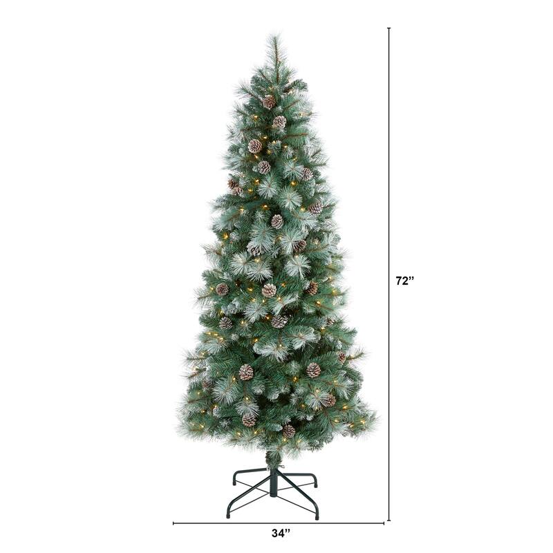 6Ft Mountain Pine Christmas Tree with Lights - Holiday Decor, Artificial Tree, Festive Holiday Tree, White Pine Tree