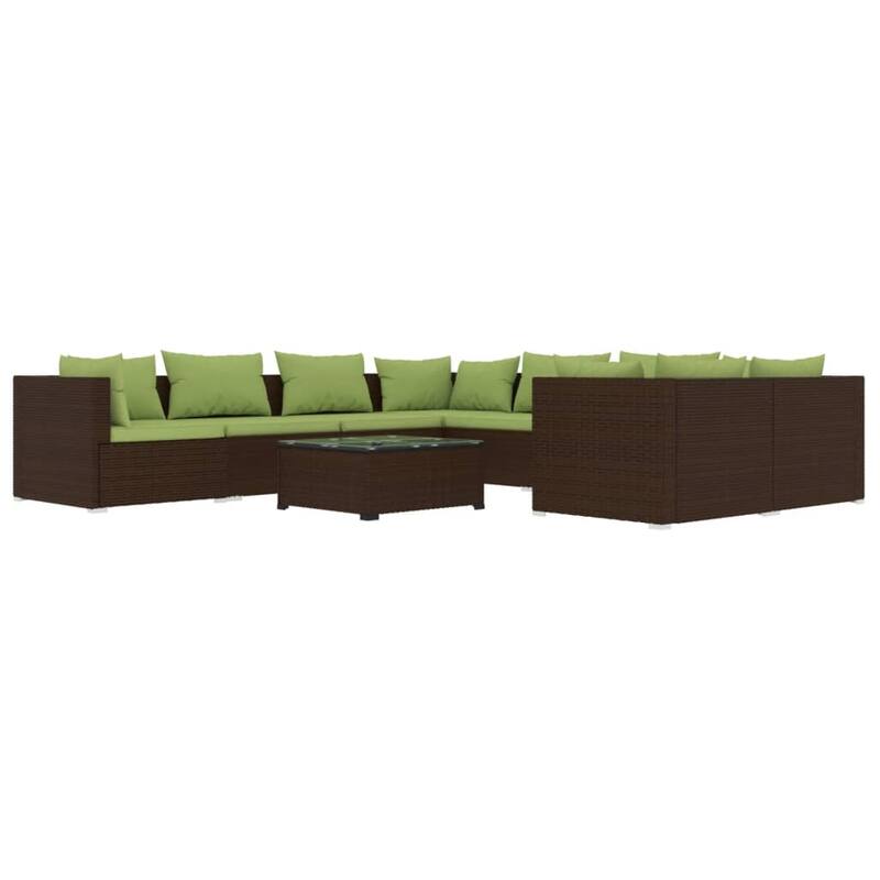 vidaXL Patio Lounge Set with Cushions Poly Rattan Brown - 27.6" x 27.6" x 24" - 27.6" x 27.6" x 24"