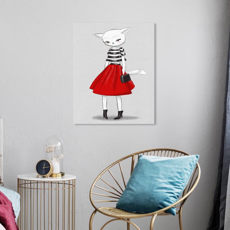 Wynwood Studio Canvas Animals Red Kat Red and Light Gray Bohemian & Eclectic Wall Art Canvas Print - 24 x 20