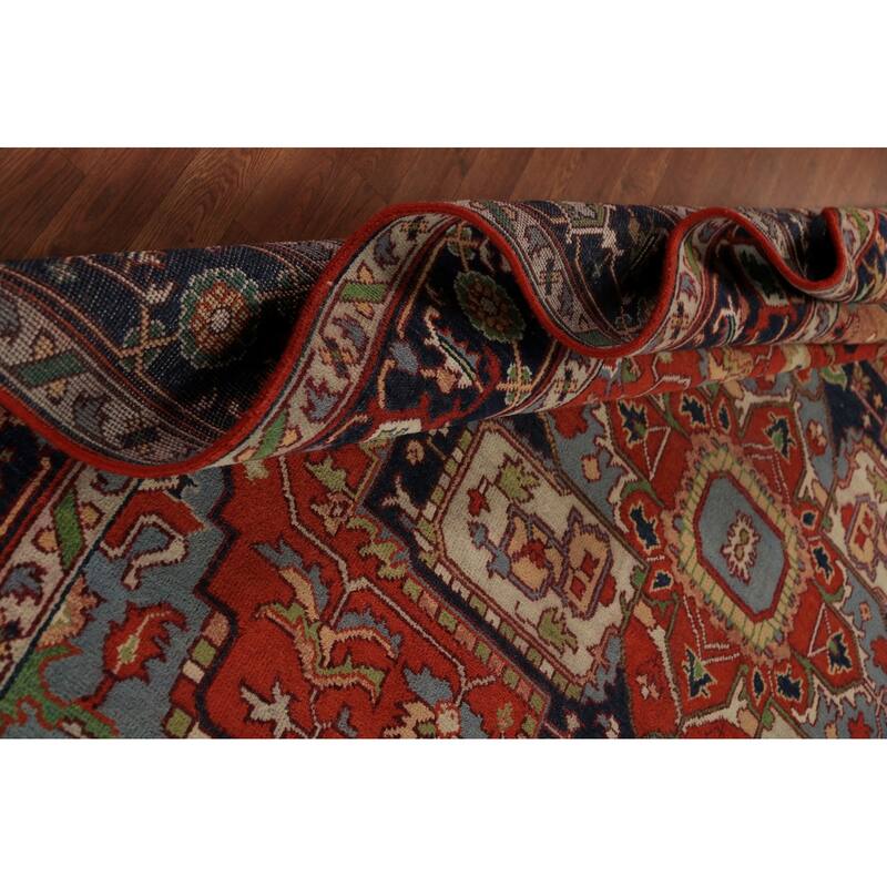 Orange Medallion Heriz Serapi Indian Rug Hand-Knotted Wool Carpet - 8'11"x 11'7"