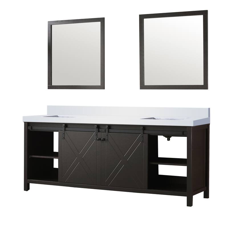 Marsyas 84 in W x 22 in D White Double Bath Vanity, Grey Quartz Countertop and 34 in Mirrors