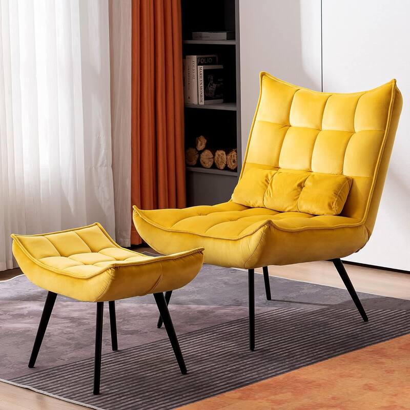 MCombo set of 2 Accent Chair with Ottoman, Velvet Tufted Wingback Chair 4079