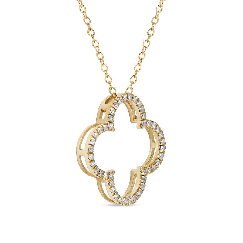 1/6ct - 1ct TDW Diamond 14K Gold Open Clover Pendant Necklace for Women