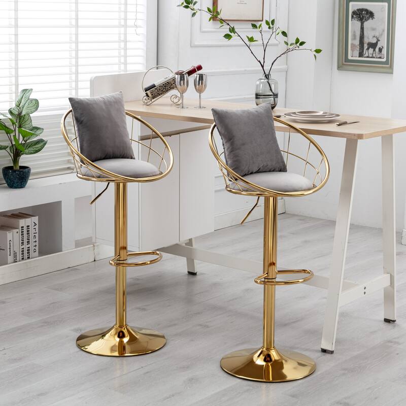 360° Swivel Bar Stools Set of 2, Modern Adjustable Counter Height Velvet Bar Chair, Kitchen Island Dining Chairs for Cafe Pub
