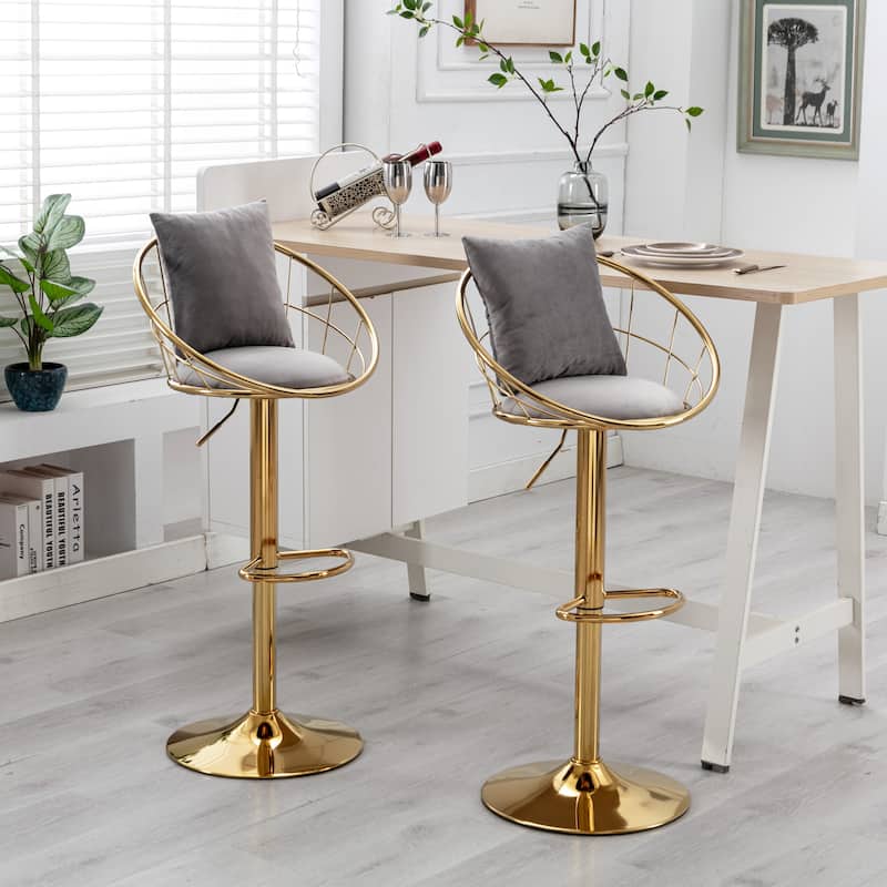 velvet bar chair,pure gold plated,unique design,360 degree rotation,adjustable height,Suitable for dinning room and bar,set of 2