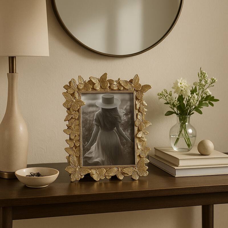 5 in. x 7 in. Gold Polyresin Butterfly in Bloom Photo Frame - Gold/ Metallic - 9.5"