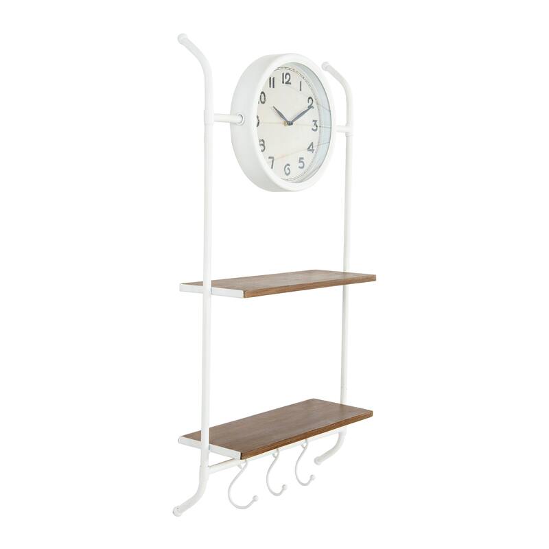 Wall Clock with Shelves and Hooks