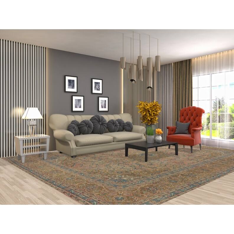 Hand Knotted Oriental 100% Wool Carpet Traditional Floral Pink Kashan Area Rug - 13' 1'' X 9' 8''