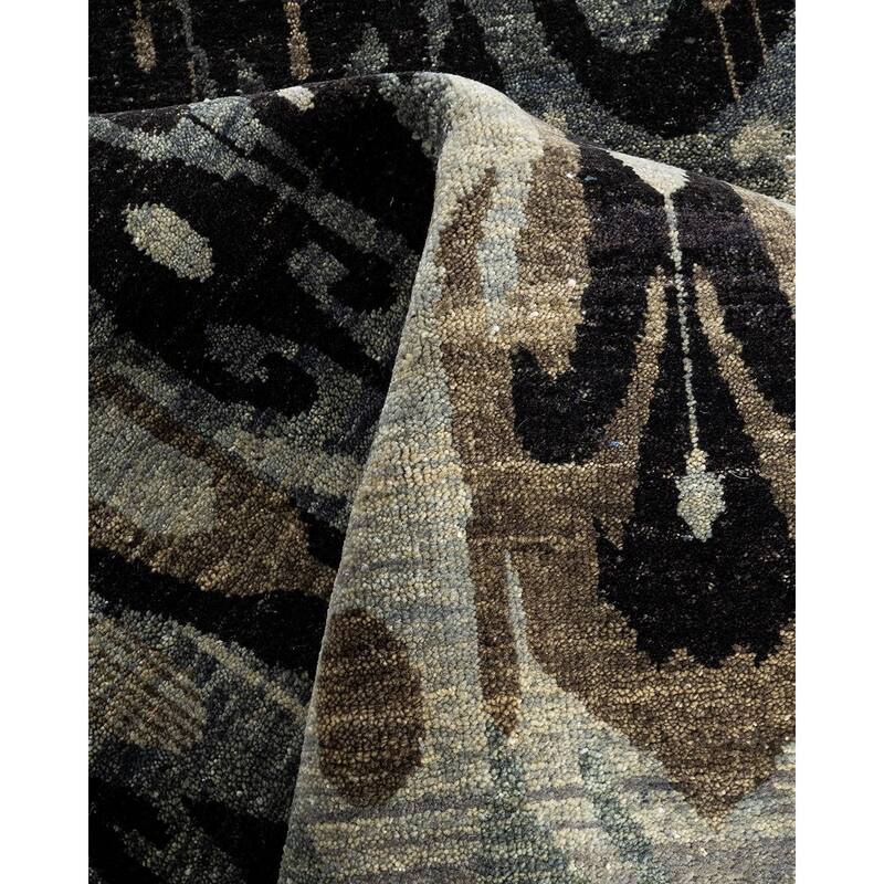 Ikat One-of-a-Kind Hand-Knotted Area Rug - Gray, 9' 0" x 12' 3" - 9' 0" x 12' 3"