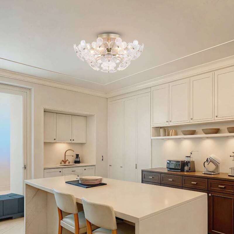 Rosa Modern 6-Light 17.7" Glam Clear Glass Flower Crystal Flush Mount