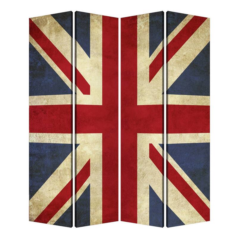 Alfie 71 Inch Folding Screen Room Divider, Union Jack Printing, 4 Panels