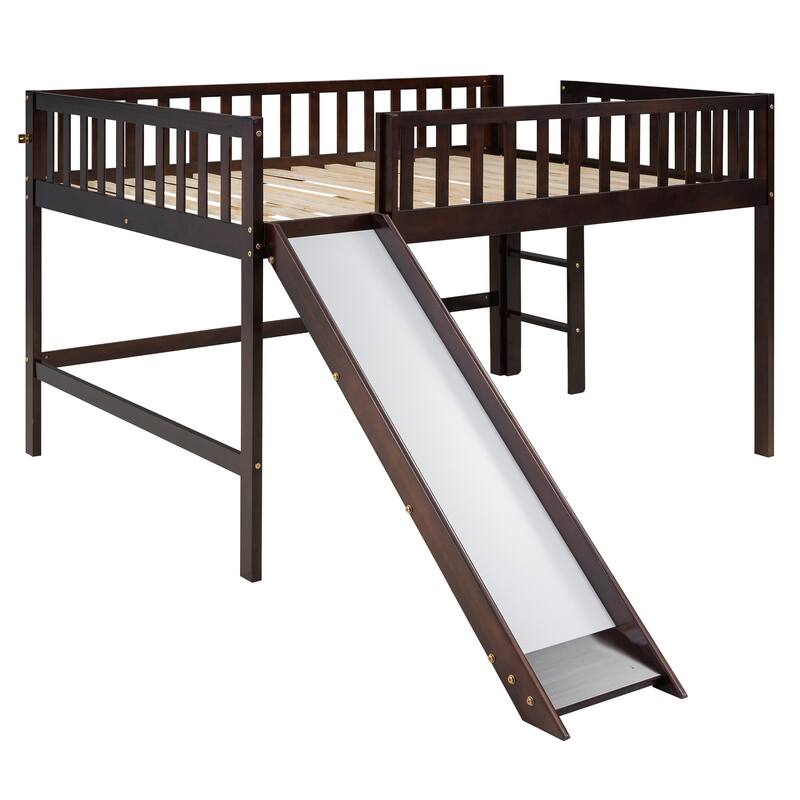 Low Loft Bed Kids Bed with Slide for Boys Girls, Loft Bed Toddler Bed