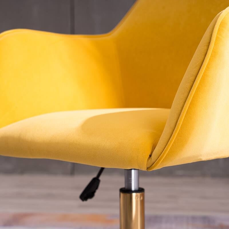 Modern Upholstered Home Office Chair with Adjustable Height & Gold Metal Legs, 360° Swivel