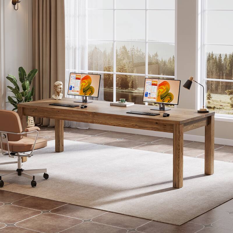 78.7 Inches Extra Long Desk, Solid Wood Desk, 2-Person Computer Table for Home Office