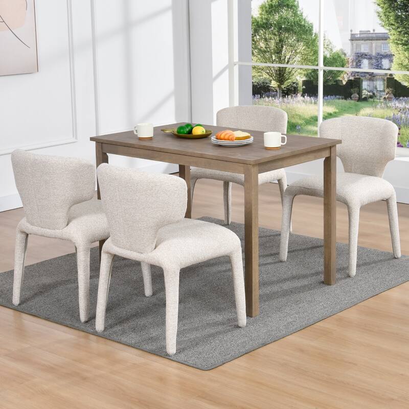 Modern 19.5" W Upholstered Boucle Woven Plush Dining Chair Iron Legs - Set of 4 - Cream
