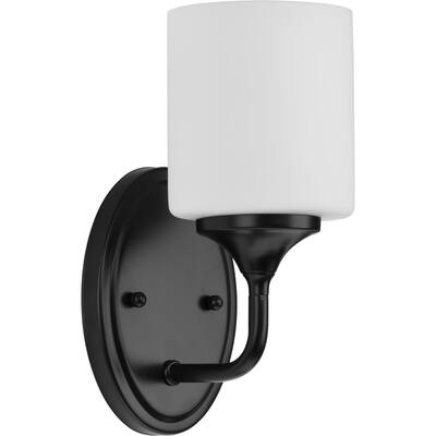 Lynzie Collection One-Light Matte Black Etched Opal Glass Modern Bath Vanity Light - 5.25 in x 5.625 in x 10.5 in