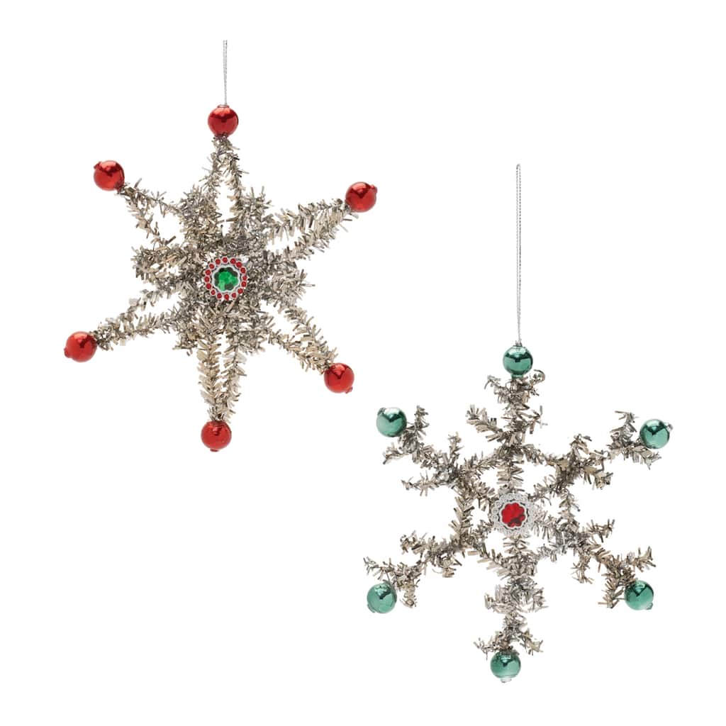 Jeweled Tinsel Snowflake Ornament (Set of 12) - N/A
