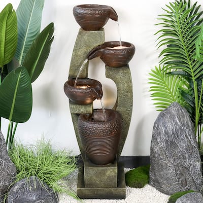 Outdoor Water Fountain with Light, 40'' Resin Water Feature