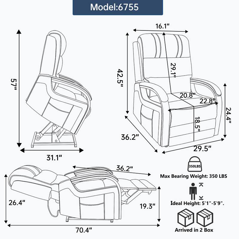 PowerLift Recliner Chair Dual Motor Infinite Position with Solid Wood Armrests, Heat Massage and Heavy Duty Motion Mechanism